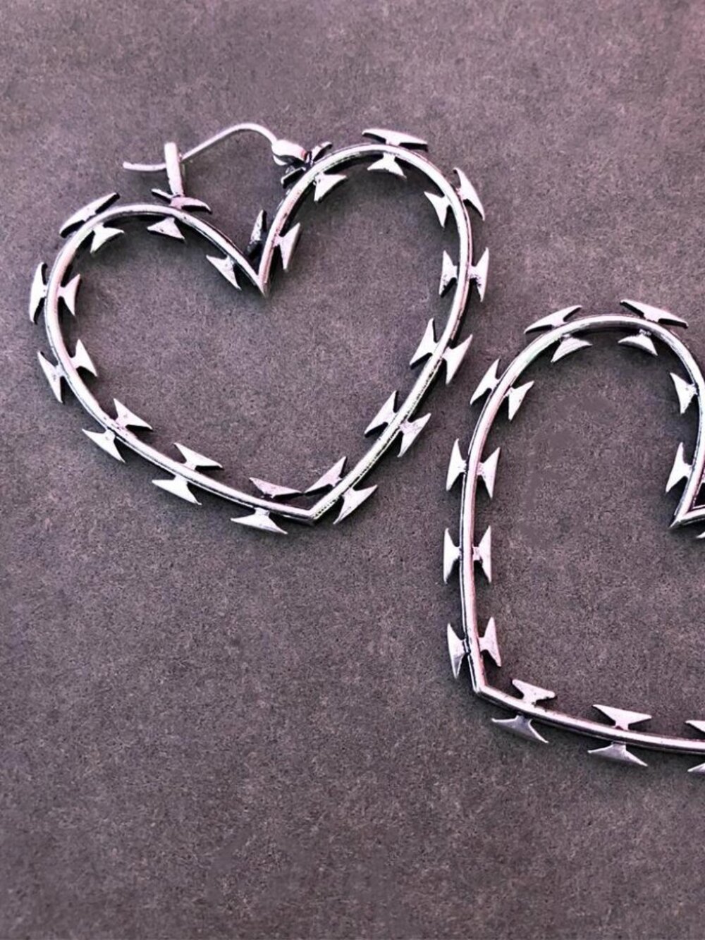 Silver Razor Wire Heart Hoops - Souvenir Jewelry